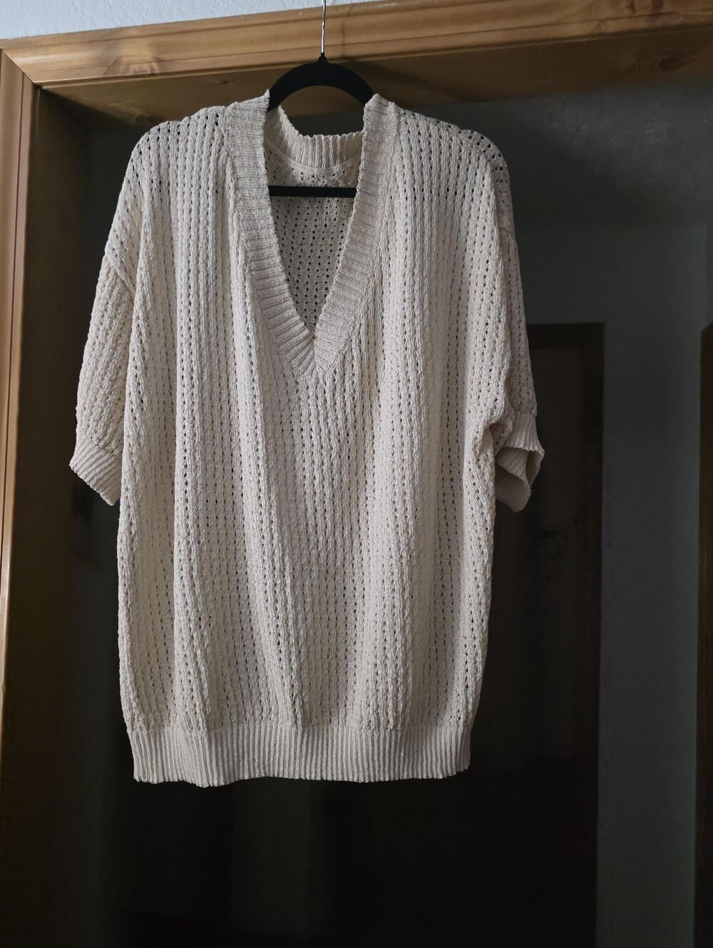SHEIN Cream Open-Knit V-Neck Sweater